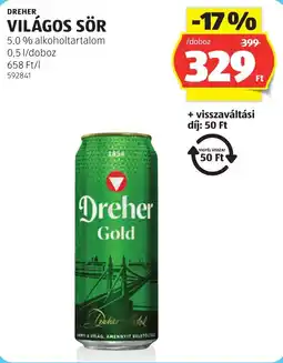 ALDI Dreher világos sör ajánlat
