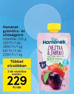 Tesco Hamanek gyümölcs- és zöldségpüré ajánlat