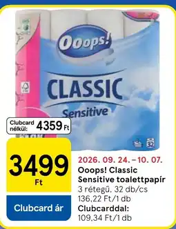 Tesco Ooops! classic sensitive toalettpapír ajánlat