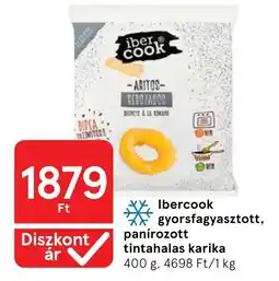 Tesco Ibercook gyorsfagyasztott, panirozott tintahalas karika ajánlat
