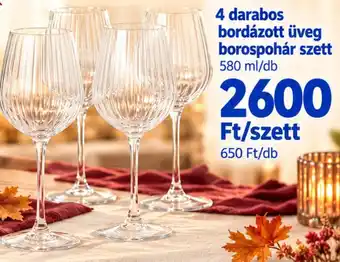 Bordázott üveg borospohár
