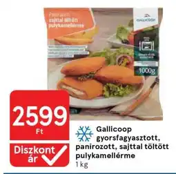 Tesco Gallicoop gyorsfagyasztott, panírozott, sajttal töltött pulykamellérme ajánlat