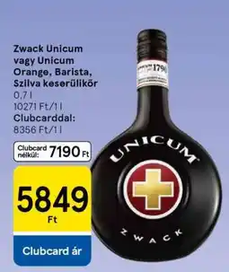 Tesco Zwack Unicum vagy Unicum Orange, Barista, Szilva keserűlikőr ajánlat