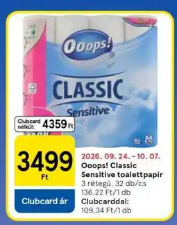 Tesco Ooops! Classic Sensitive toalettpapír ajánlat