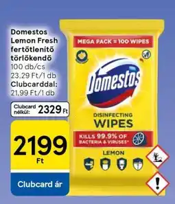 Tesco Domestos Lemon Fresh fertőtlenítő törlőkendő ajánlat