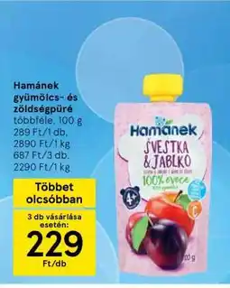 Tesco Hamánek gyümölcs- és zöldségpüré ajánlat
