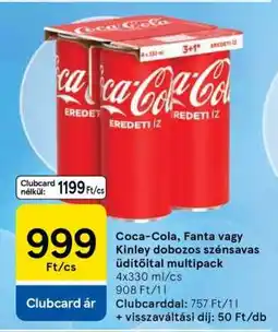 Tesco Coca-Cola, Fanta vagy Kinley dobozos szénsavas üdítőital multipack ajánlat