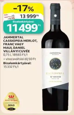 Auchan Jammertal Cassiopeia Merlot, Franc vagy Maul Daniel Villányi Cuvée ajánlat