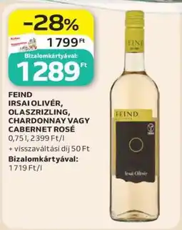 Auchan FEIND IRSAI OLIVÉR, OLASZRIZLING, CHARDONNAY VAGY CABERNET ROSÉ ajánlat