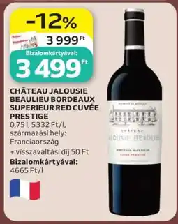 Auchan CHÂTEAU JALOUSIE BEAULIEU BORDEAUX SUPERIEUR RED CUVÉE PRESTIGE ajánlat