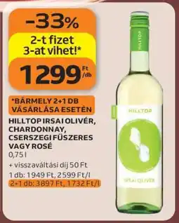 Auchan HILLTOP IRSAI OLIVÉR, CHARDONNAY, CSERSZEGI FŰSZERES VAGY ROSÉ ajánlat
