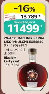 Auchan ZWACK UNICUM RISERVA LIKŐR-KÜLÖNLEGESSÉG ajánlat