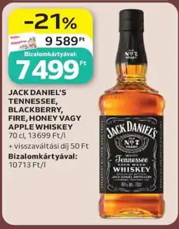 Auchan JACK DANIEL’S TENNESSEE, BLACKBERRY, FIRE, HONEY VAGY APPLE WHISKEY ajánlat