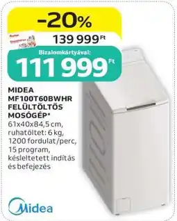 Auchan MIDEA MF100T60BWHR FELÜLTÖLTŐS MOSÓGÉP ajánlat