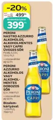 Auchan PERONI NASTRO AZZURRO ALKOHOLOS, ALKOHOLMENTES VAGY CAPRI ÜVEGES SÖR ajánlat
