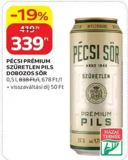 Auchan PÉCSI PRÉMIUM SZŰRETLEN PILS DOBOZOS SÖR ajánlat