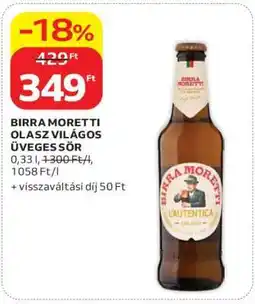 Auchan BIRRA MORETTI OLASZ VILÁGOS ÜVEGES SÖR ajánlat