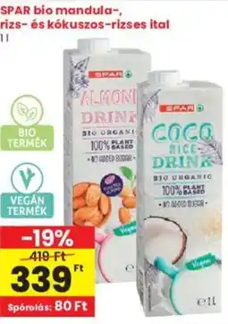Interspar spar bio mandula- rizs- és kókuszos-rizses ital ajánlat