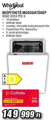 Expert Whirlpool beépíthető mosogatógép ajánlat