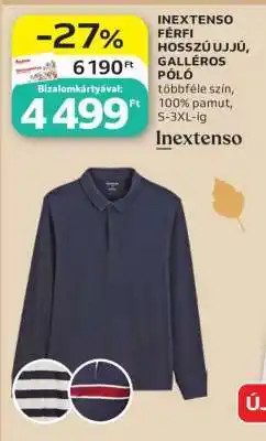 Auchan INEXTENSO FÉRFI HOSSZÚ UJJÚ GALLÉROS PÓLÓ ajánlat