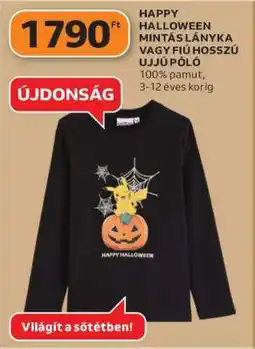 Auchan HAPPY HALLOWEEN MINTÁS LÁNYKA VAGY FIÚ HOSSZÚ UJJÚ PÓLÓ ajánlat
