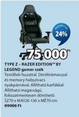 JYSK TYPE Z – RAZER EDITION BY LEGEND gamer szék ajánlat