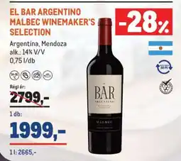 Metro EL BAR ARGENTINO MALBEC WINEMAKER’S SELECTION ajánlat