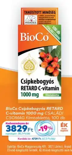 Gyöngy Patikák BioCo cspikebogyós retard c-vitamin ajánlat