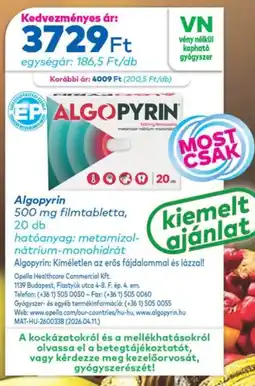 Gyöngy Patikák Algopyrin 500 mg filmtabletta ajánlat