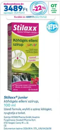 Gyöngy Patikák Stilaxx junior köhögés elleni szirup ajánlat