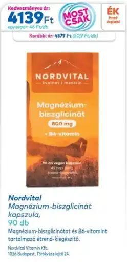 Gyöngy Patikák Nordvital magnézium-biszglicinát kapszula ajánlat