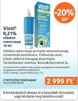 Benu Gyógyszertárak Vizol oldatos szemcsepp ajánlat