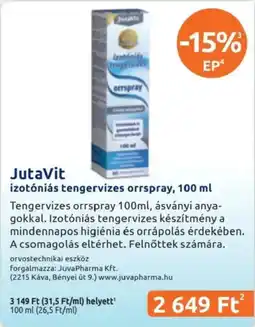 Benu Gyógyszertárak JutaVit izotóniás tengervizes orrspray ajánlat