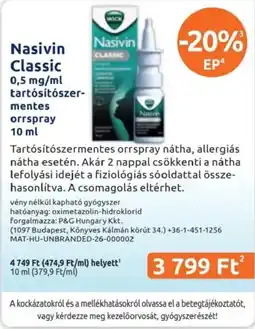 Benu Gyógyszertárak Nasivin classic ajánlat