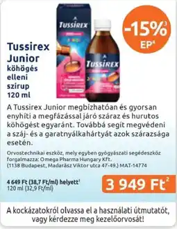 Benu Gyógyszertárak Tussirex junior köhögés elleni szirup ajánlat