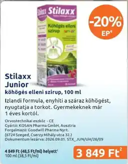 Benu Gyógyszertárak Stilaxx junior ajánlat