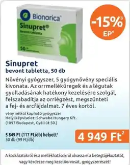 Benu Gyógyszertárak Sinupret bevont tabletta ajánlat
