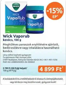 Benu Gyógyszertárak Wick Vaporub kenőcs ajánlat