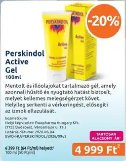 Benu Gyógyszertárak Perskindol Active Gel ajánlat