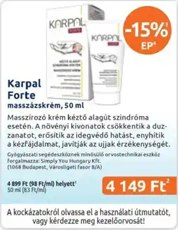 Benu Gyógyszertárak Karpal Forte masszázs krém ajánlat