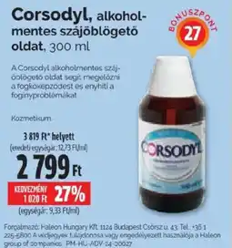 Pingvin Patika Corsodyl alkoholmentes szájöblögető oldat ajánlat