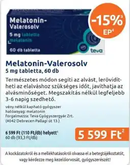Benu Gyógyszertárak Melatonin-Valerosolv ajánlat