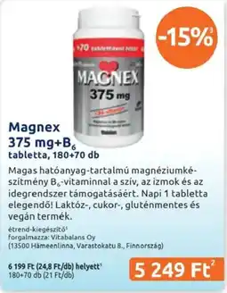 Benu Gyógyszertárak Magnex 375 mg+B6 tabletta ajánlat