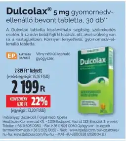 Pingvin Patika Dulcolax® 5 mg gyomornedv- ellenálló bevont tabletta ajánlat