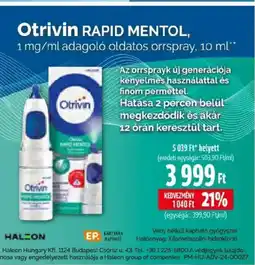 Pingvin Patika Otrivin 1 mg/ml adagoló oldatos orrspray ajánlat
