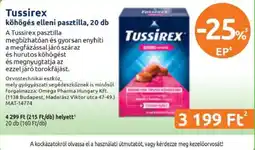 Benu Gyógyszertárak Tussirex köhögés elleni pasztilla ajánlat