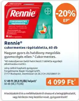 Benu Gyógyszertárak Rennie cukormentes ragótabletta ajánlat