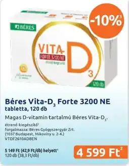 Benu Gyógyszertárak Béres Vita-D3 Forte 3200 NE tabletta ajánlat