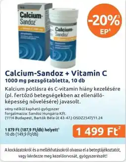 Benu Gyógyszertárak Calcium-Sandoz + Vitamin C ajánlat