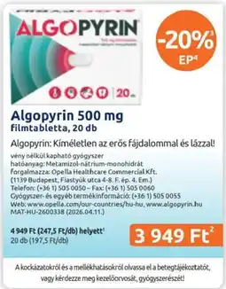 Benu Gyógyszertárak Algopyrin ajánlat
